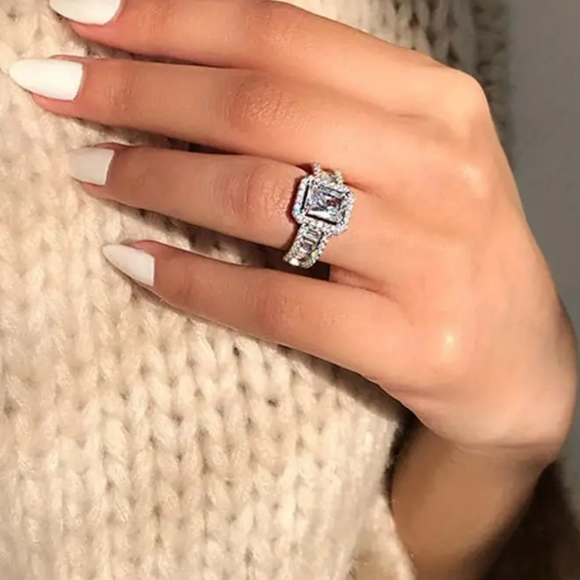 💎NEW 3.5CT Diamond Ring Princess Cut Wrap Around Diamonds on Silver size 7 - Picture 4 of 5